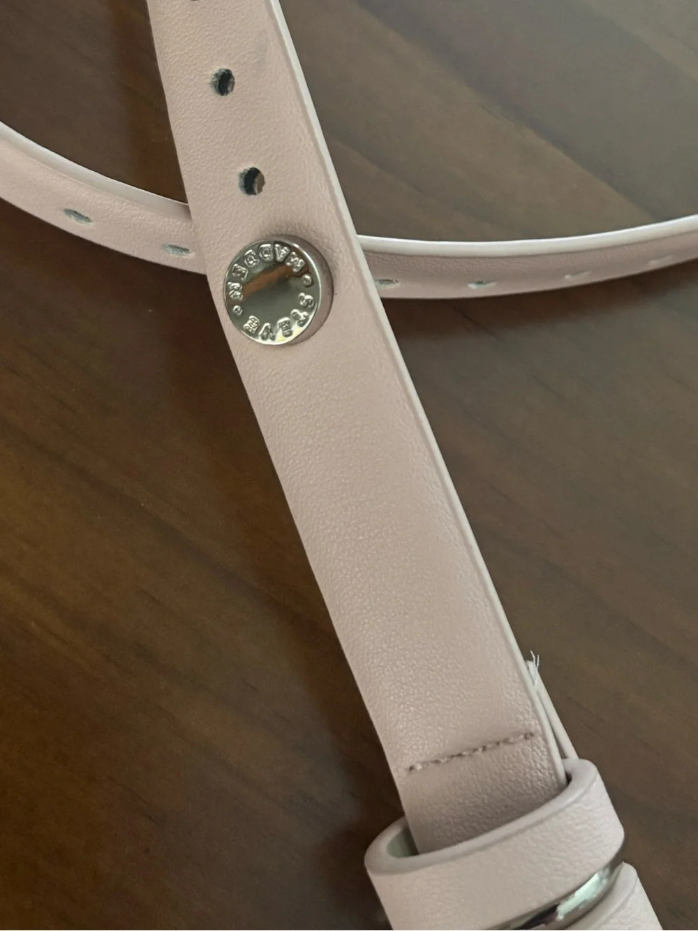 Steve Madden Classic Women's Slim Leather Belt in Light Pink Silver Buckle 42”L